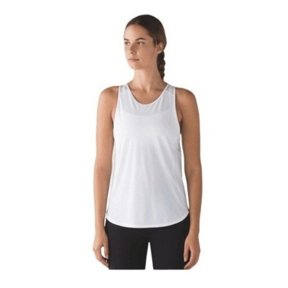 Lululemon Athletica Sculpt Tank‎ Top II Off White Mesh Panels 10